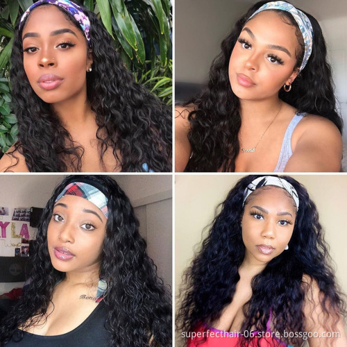 Wholesale Virgin Hair Vendors Head band Wig Human Hair Natural Brazilian Water Wave Human Hair Headband Wigs For Black Women